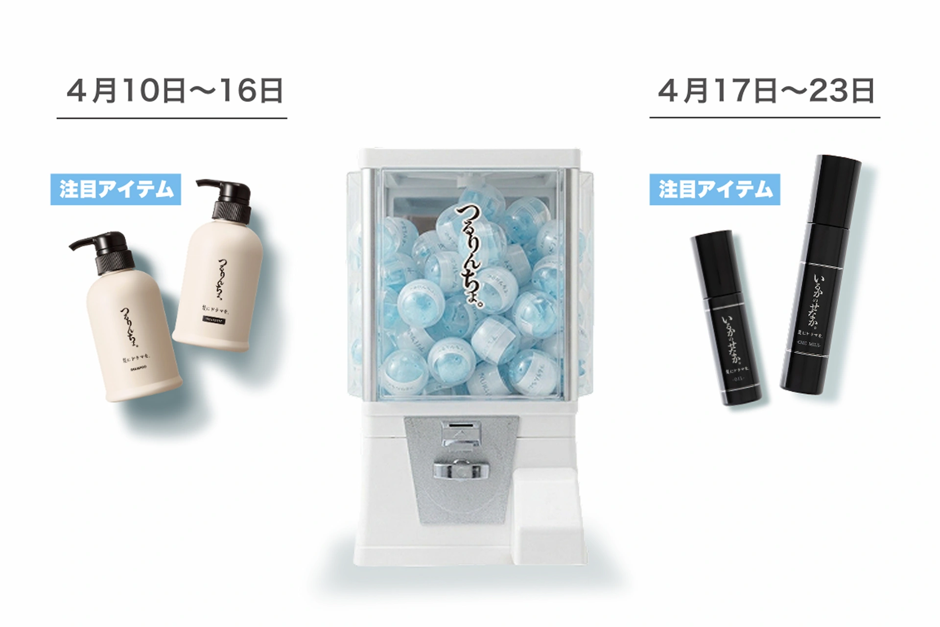 大人気の「つるりんちょ。」ガチャ！4月17日からは「いるかのせなか。」も登場！